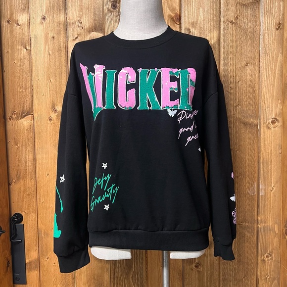 Wicked Medium Black Crewneck Sweatshirt Sequins Butterflies Elphaba Theatre Kid - Picture 2 of 10